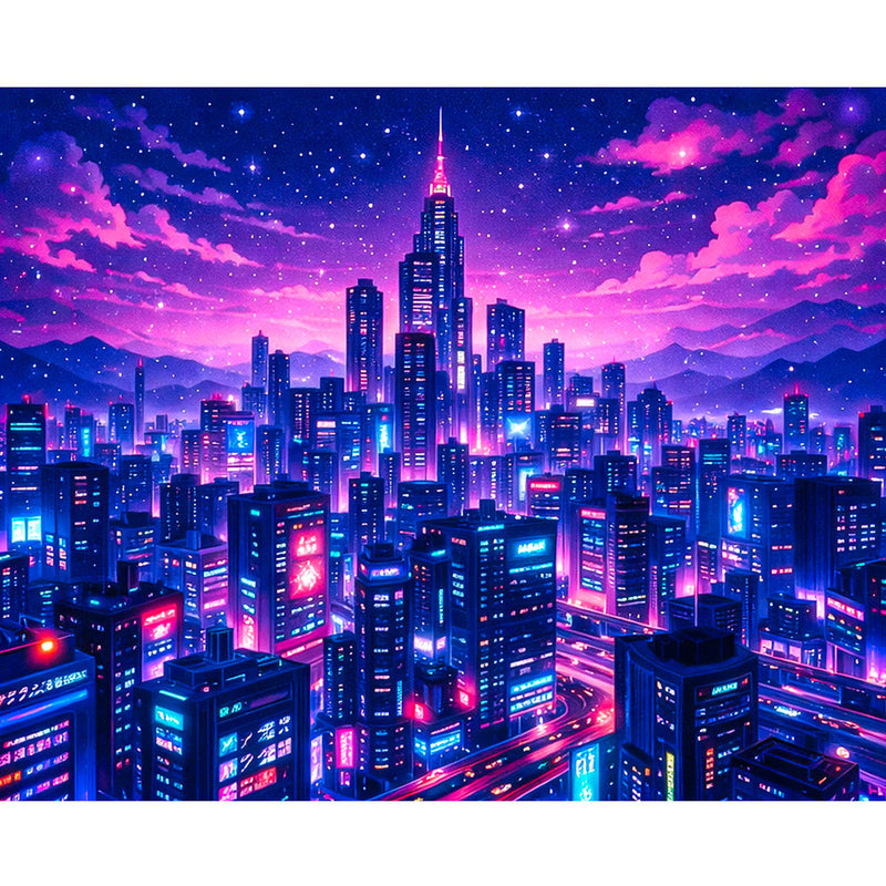 Starlight Neon Megacity Cyberpunk Paint by Numbers Kit-zoom-