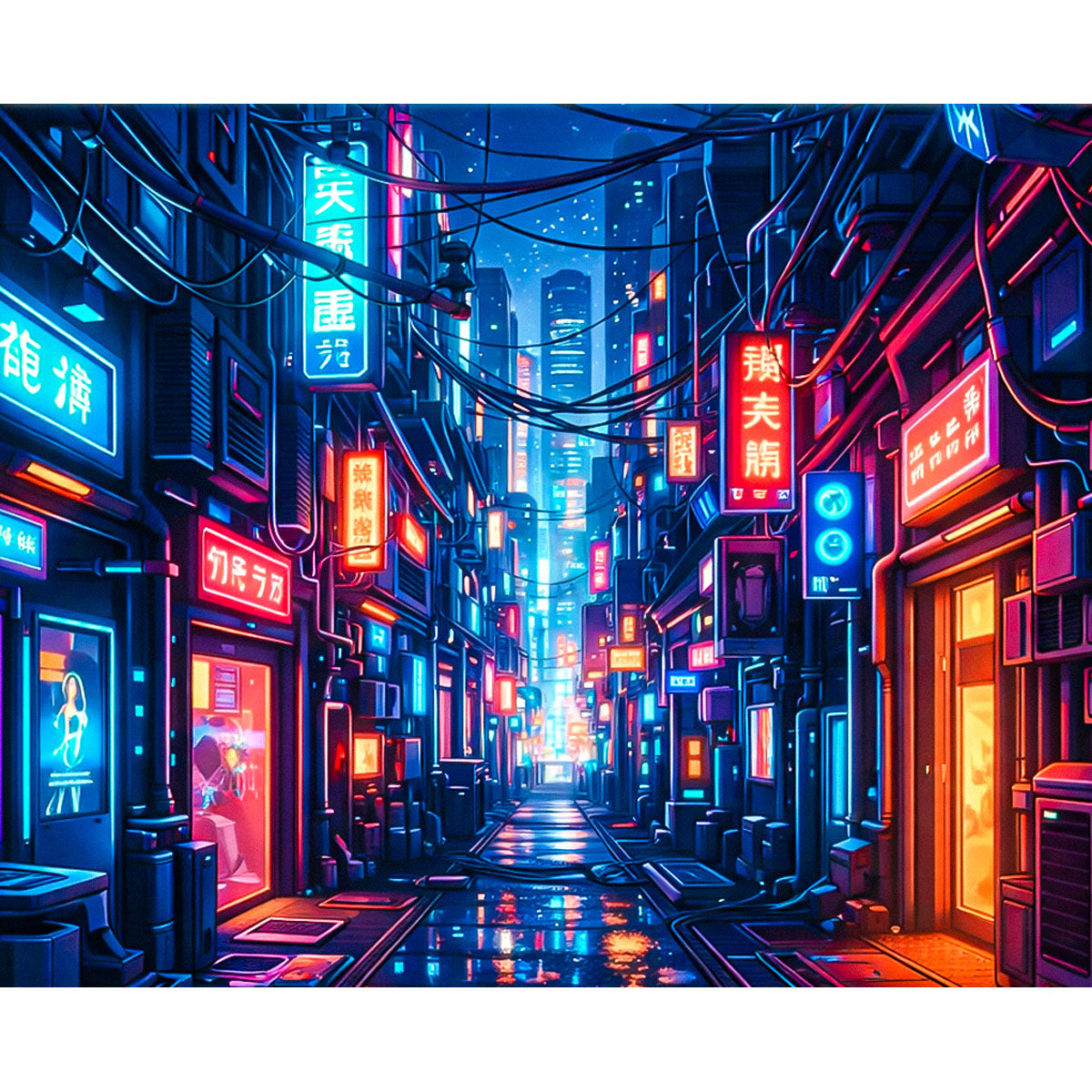 Neon Circuit Alley Cyberpunk Paint by Numbers Kit-2