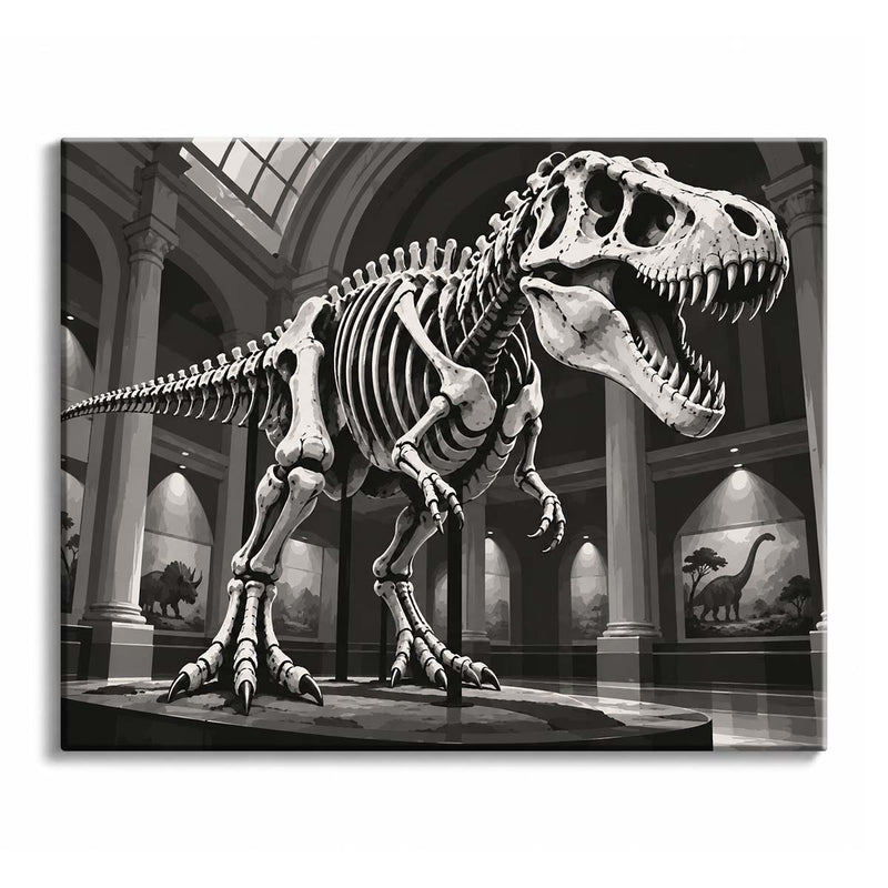 Black and White Dinosaur Skeleton Paint by Numbers Kit-zoom-