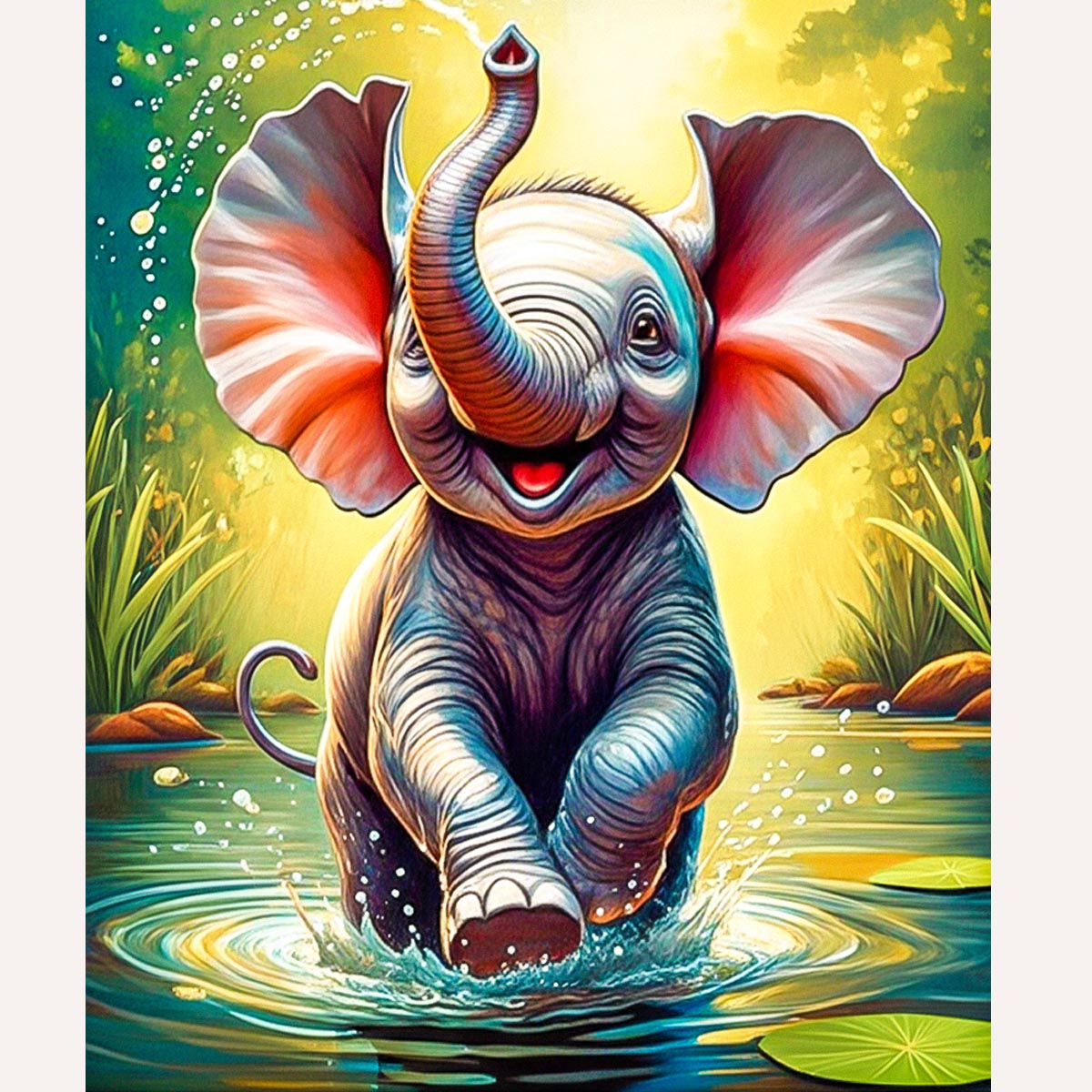 Playful Baby Elephant Paint by Numbers Kit-2
