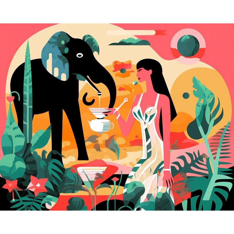 Elephant Tea Party Paint by Numbers Kit-zoom-