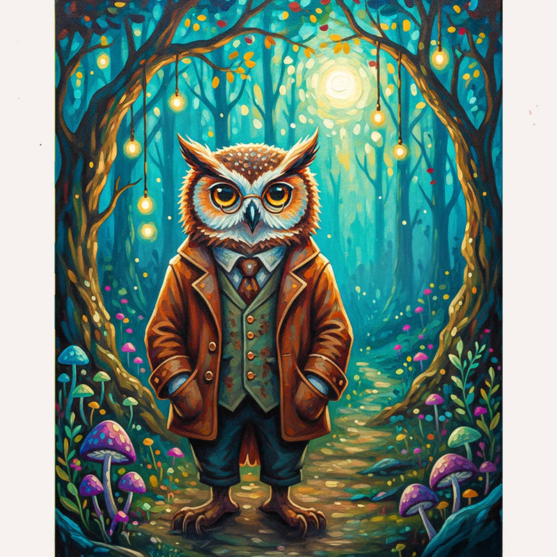 Wise Owl in the Enchanted Forest Paint by Numbers Kit-zoom-