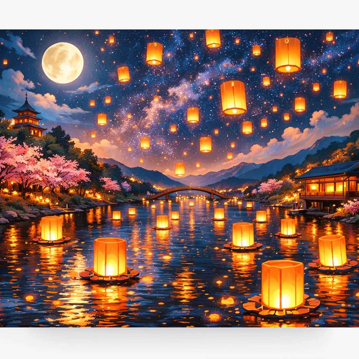 Floating Lantern River Night Festival Paint by Numbers Kit