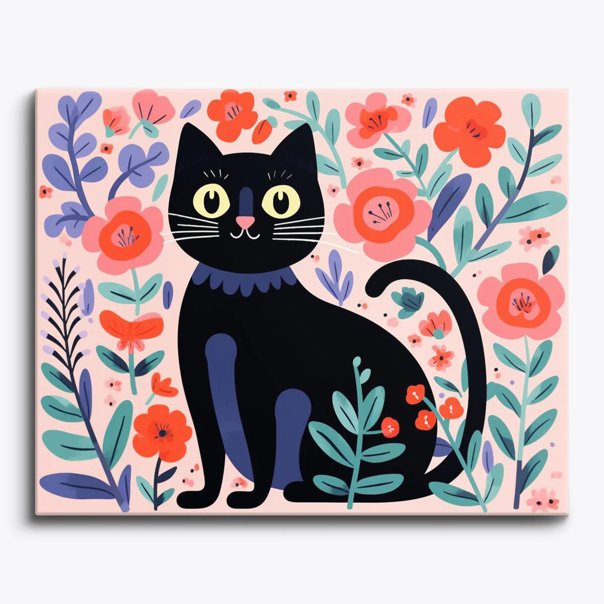 Floral Black Cat Paint by Numbers Kit-zoom-1