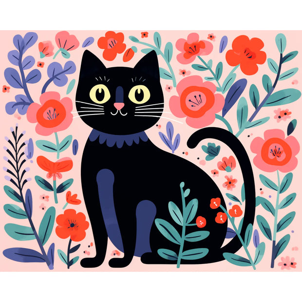 Floral Black Cat Paint by Numbers Kit