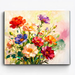 Vibrant bouquet paint by numbers design with colorful loose painterly flowers