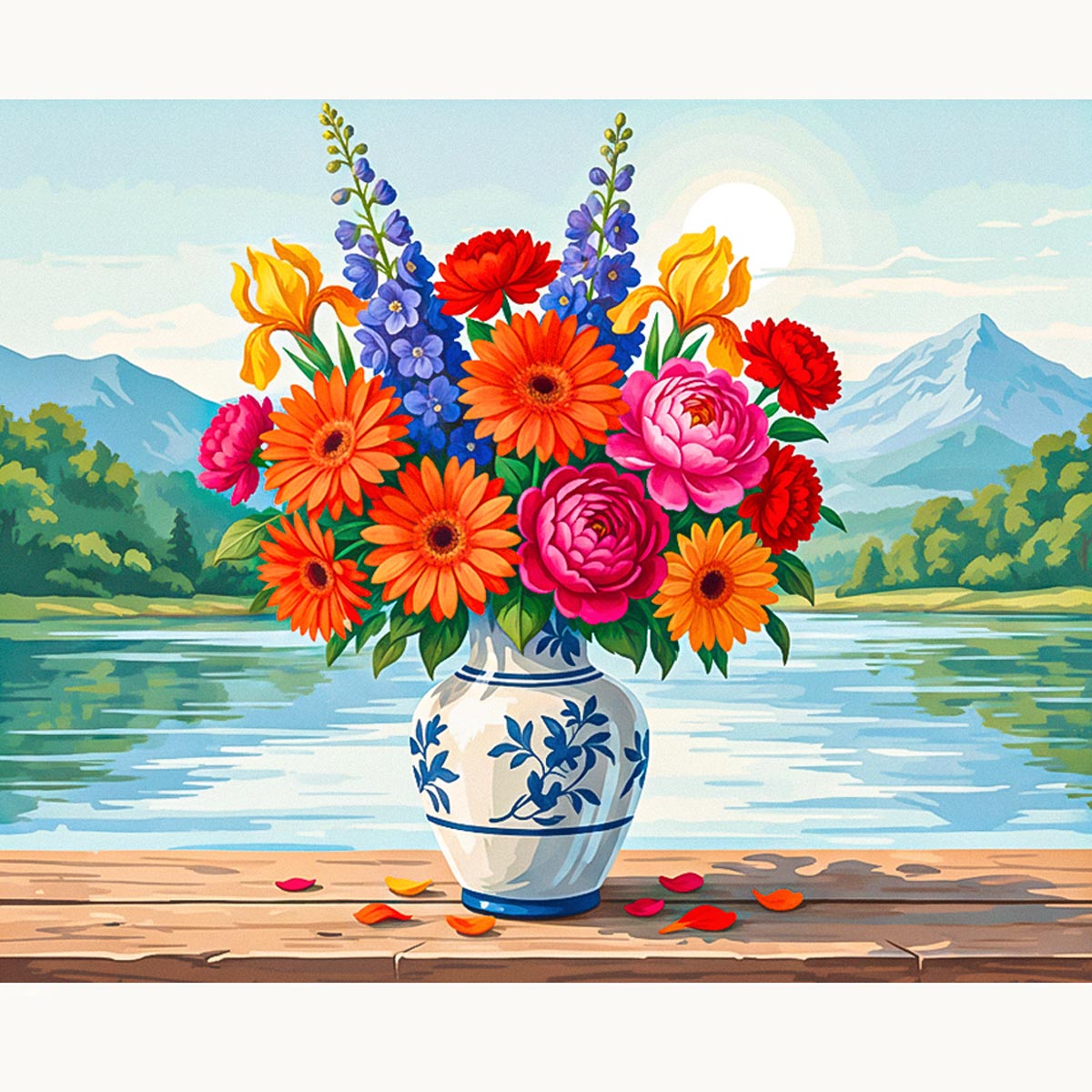 Floral Vase by the Lake Paint by Numbers Kit-2