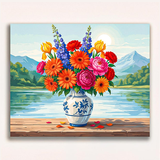 Floral Vase by the Lake Paint by Numbers Kit