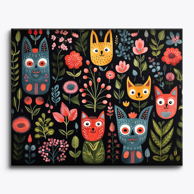 Folk Art Cats and Flowers Paint by Numbers Kit
