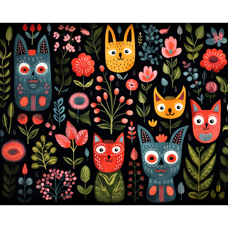 Folk Art Cats and Flowers Paint by Numbers Kit-zoom-