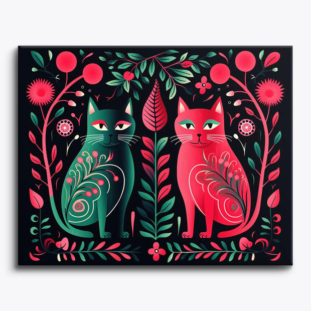Folk Art Twin Cats Paint by Numbers Kit
