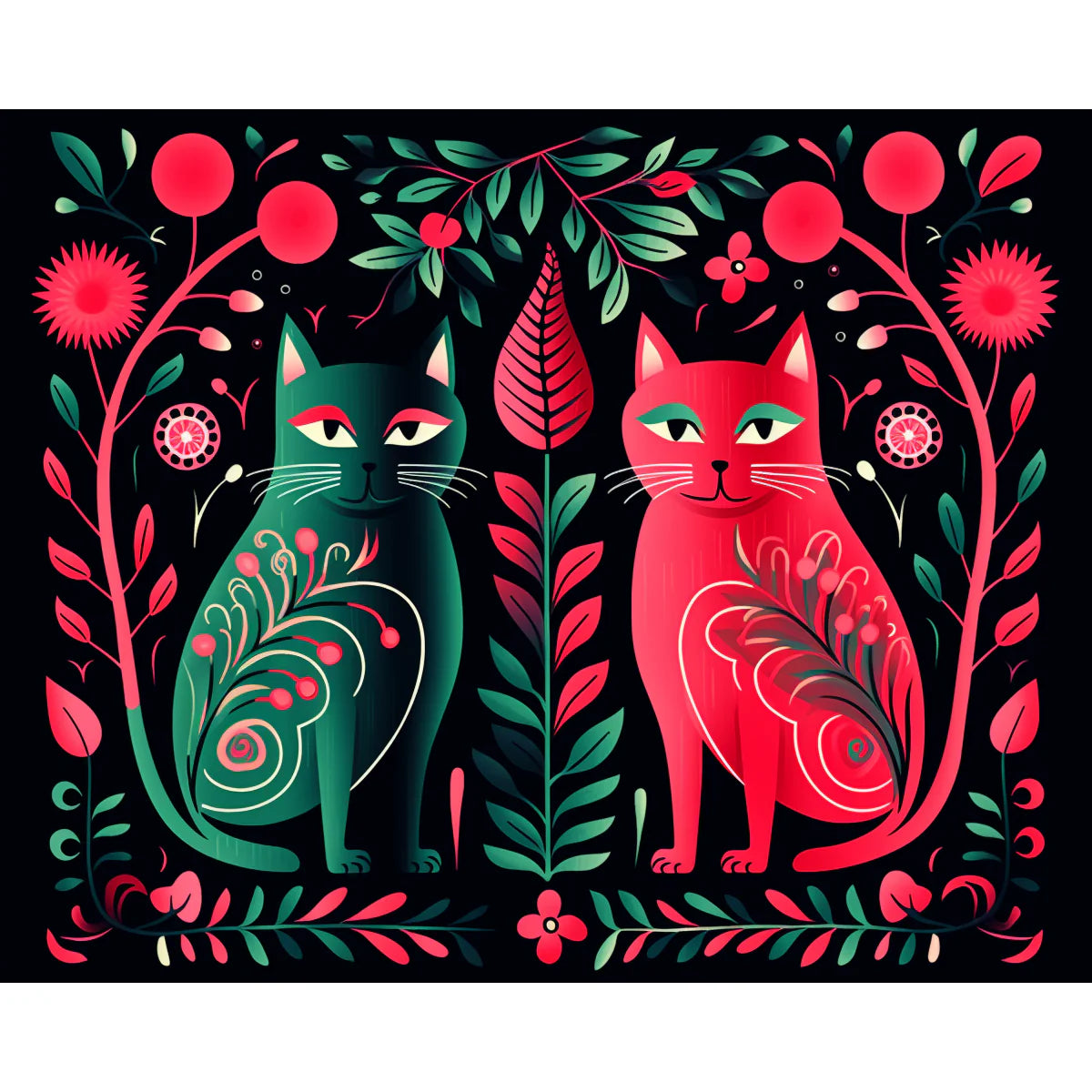 Folk Art Twin Cats Paint by Numbers Kit-2