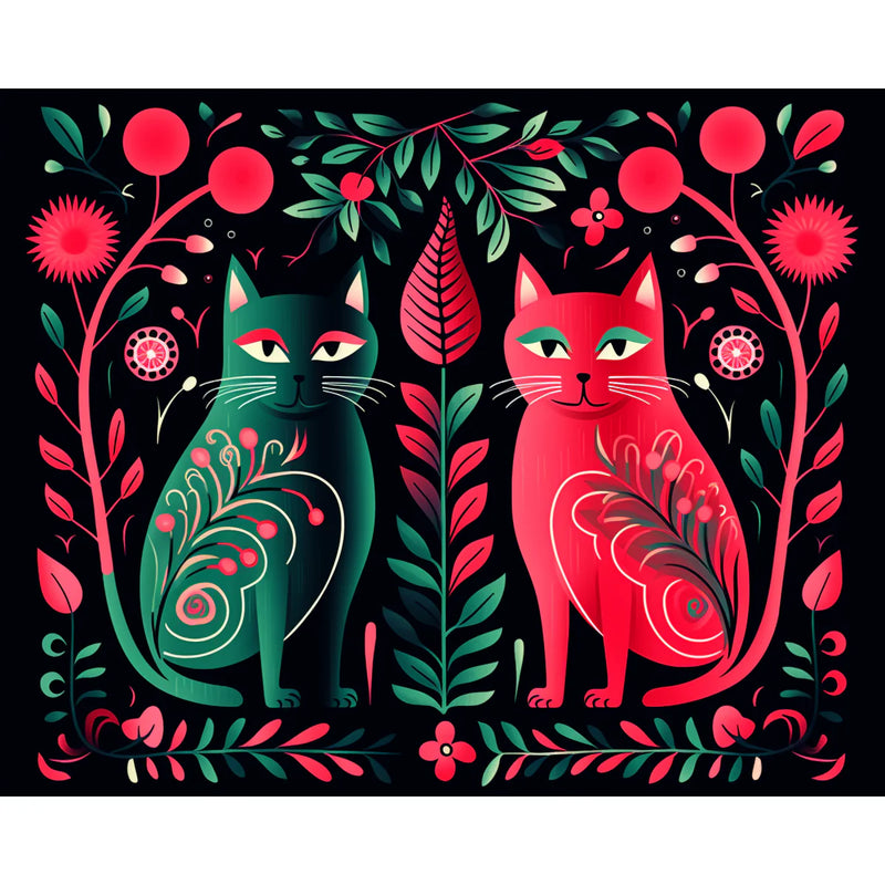 Folk Art Twin Cats Paint by Numbers Kit-zoom-