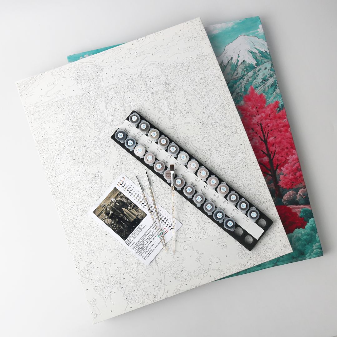 Framed Paint by Number kit with pre-stretched canvas ready to paint and display