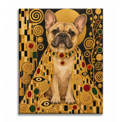 A French bulldog paint by numbers design showing the dog in a golden mosaic robe with a halo behind its ears.