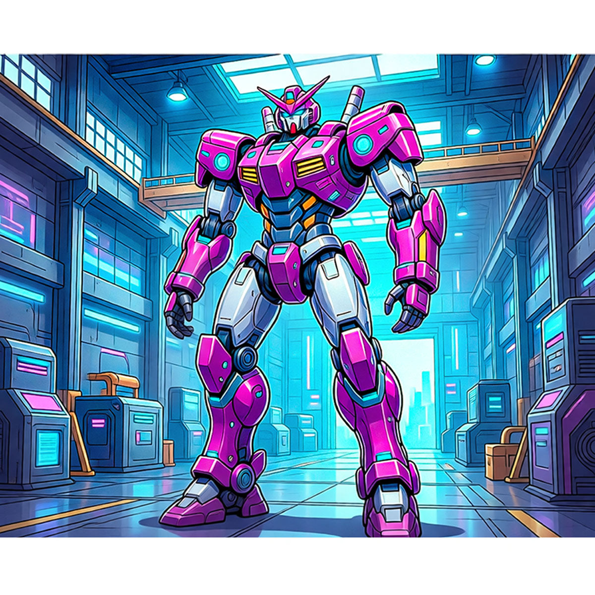 Neon Pink Anime Mecha Paint by Numbers Kit