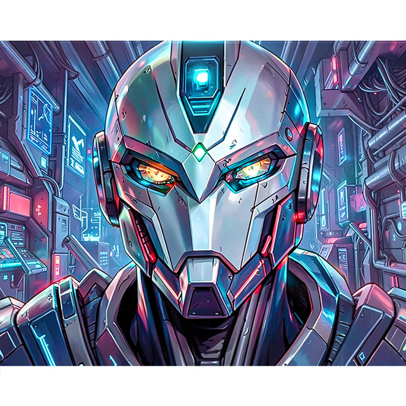Cyber Mecha Head Paint by Numbers Kit-zoom-