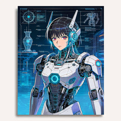 anime cyber mecha pilot with futuristic interface headset paint by numbers design