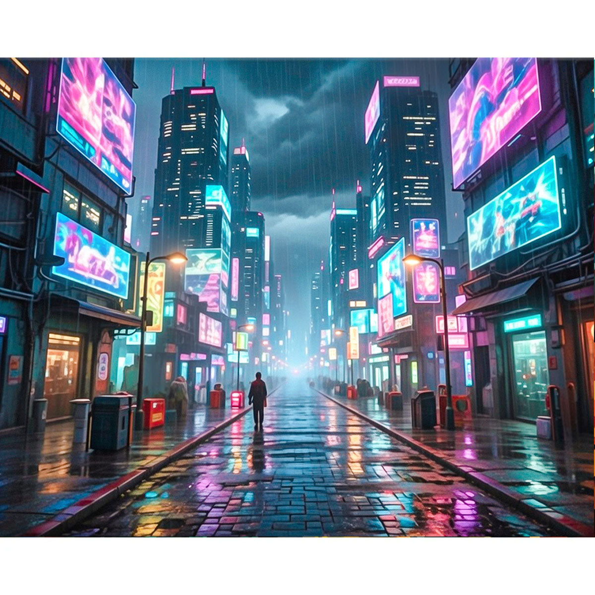 Neon Rain Street Cyberpunk Paint by Numbers Kit-2