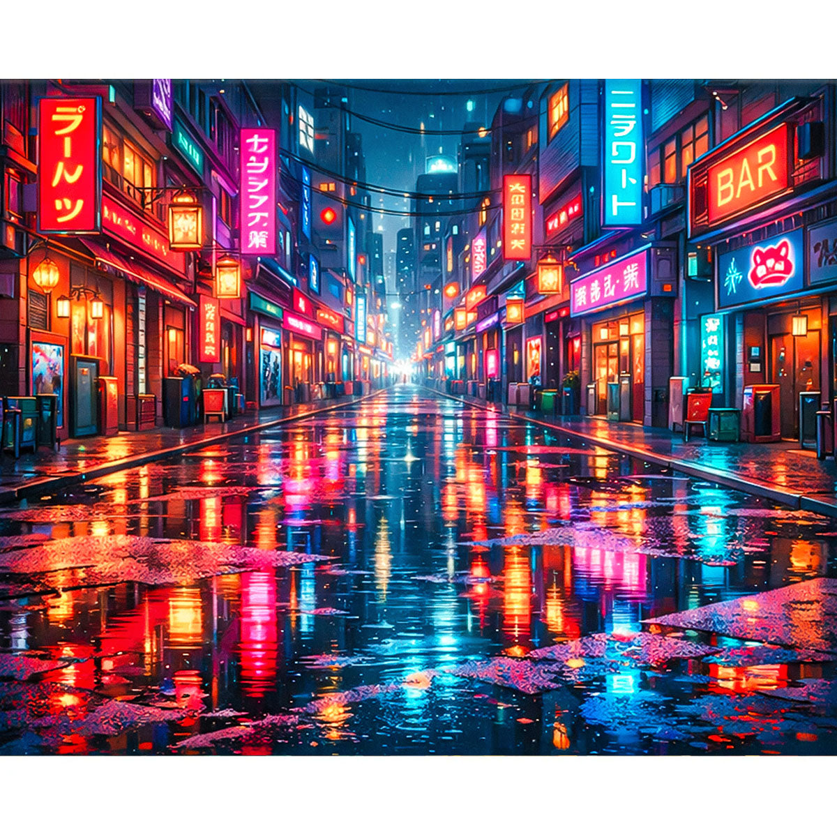 Neon District Night Street Cyberpunk Paint by Numbers Kit-2