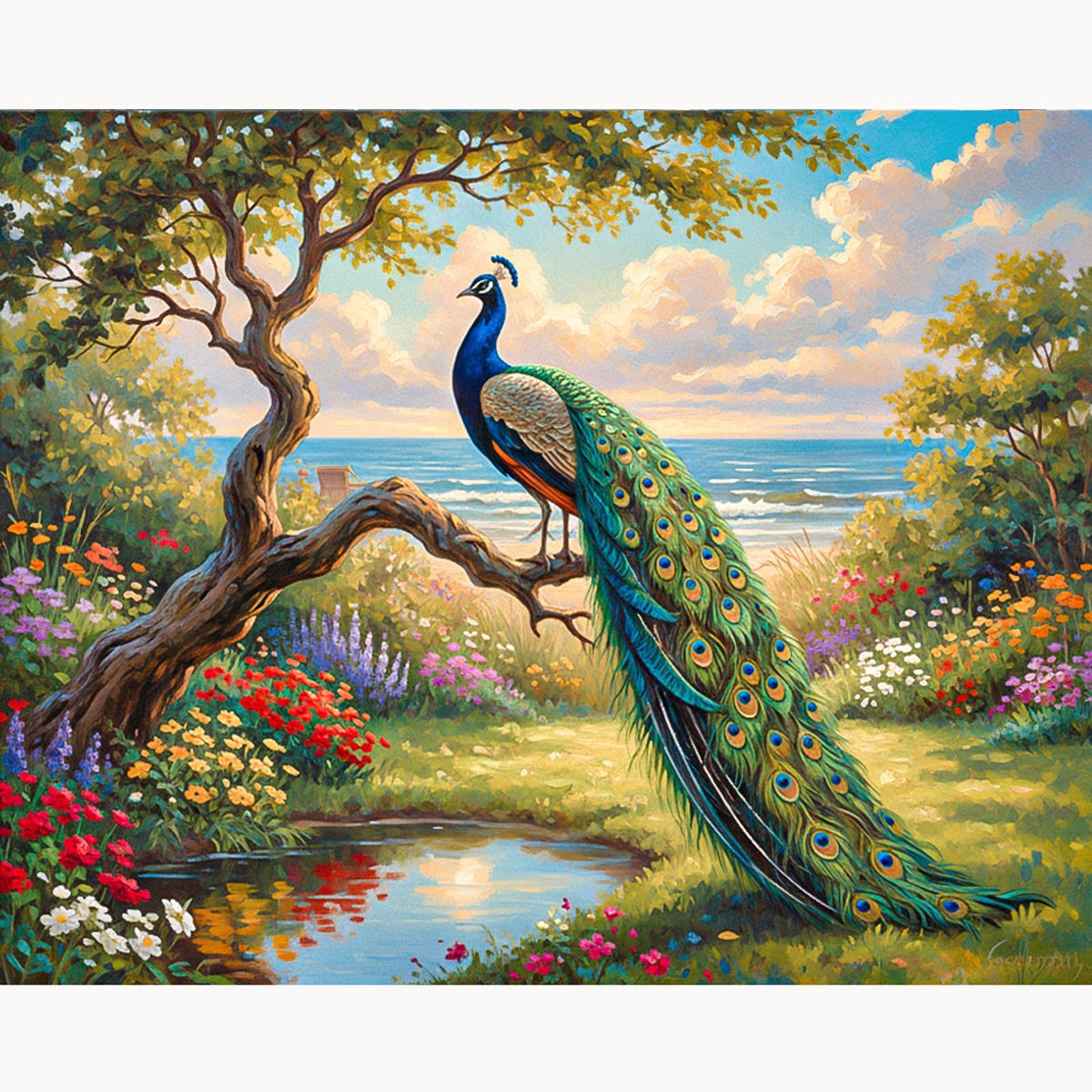 Peacock by the Garden Pond Paint by Numbers Kit-2
