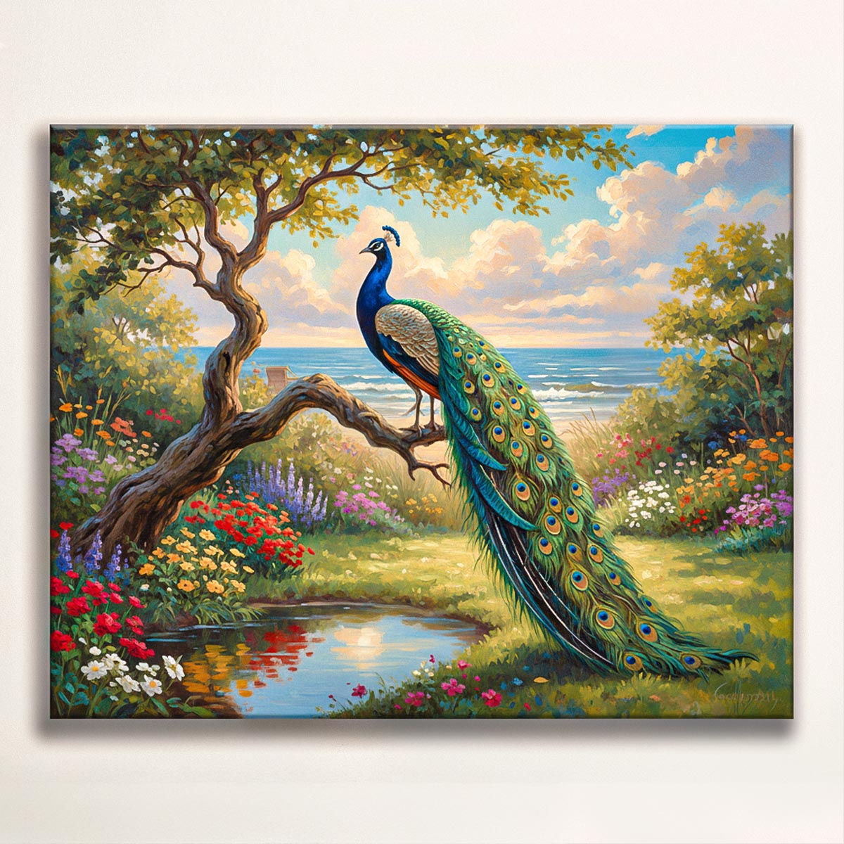 Peacock by the Garden Pond Paint by Numbers Kit-zoom-1