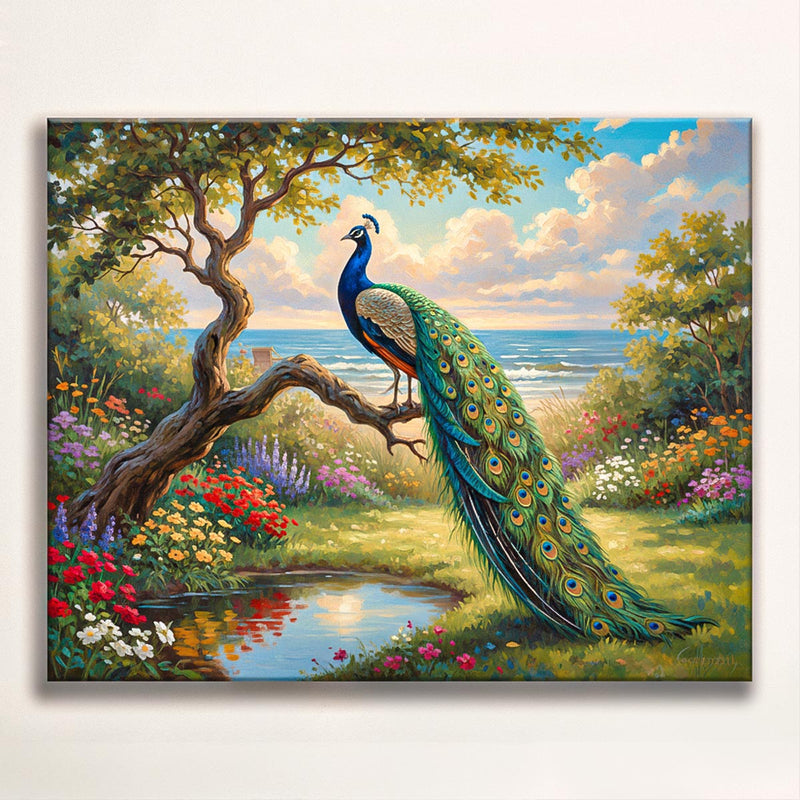 Peacock by the Garden Pond Paint by Numbers Kit-zoom-
