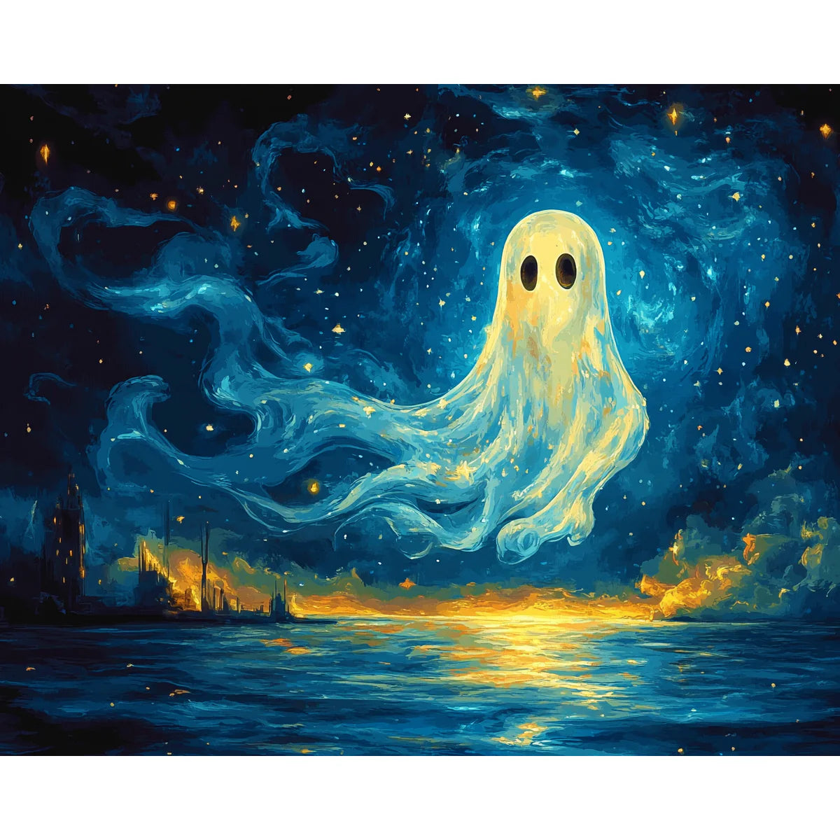 Ghost in Starry Night Paint by Numbers Kit-2