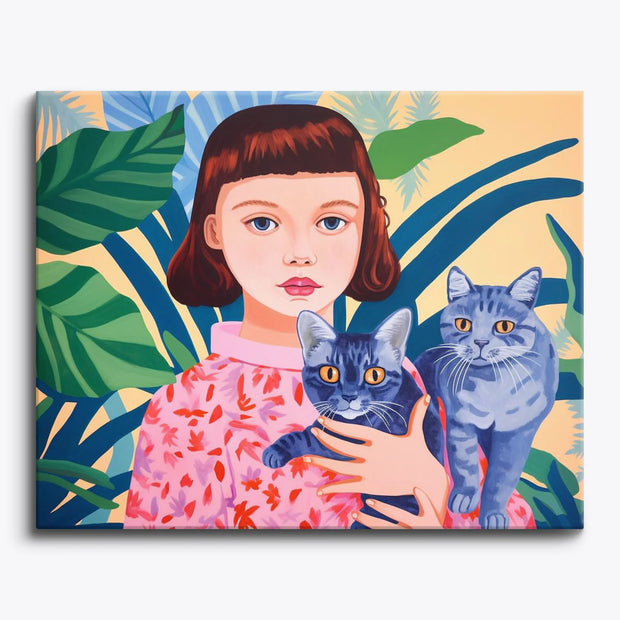 Girl with Two Cats Paint by Numbers Kit