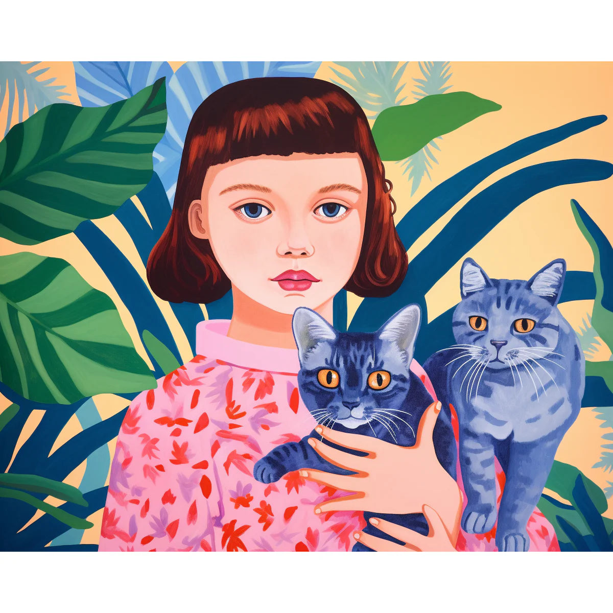 Girl with Two Cats Paint by Numbers Kit