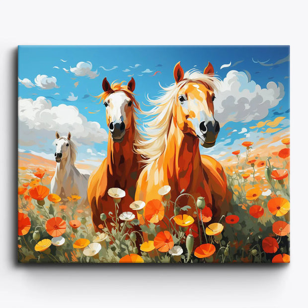 Golden Horses in Poppy Field Paint by Numbers Kit