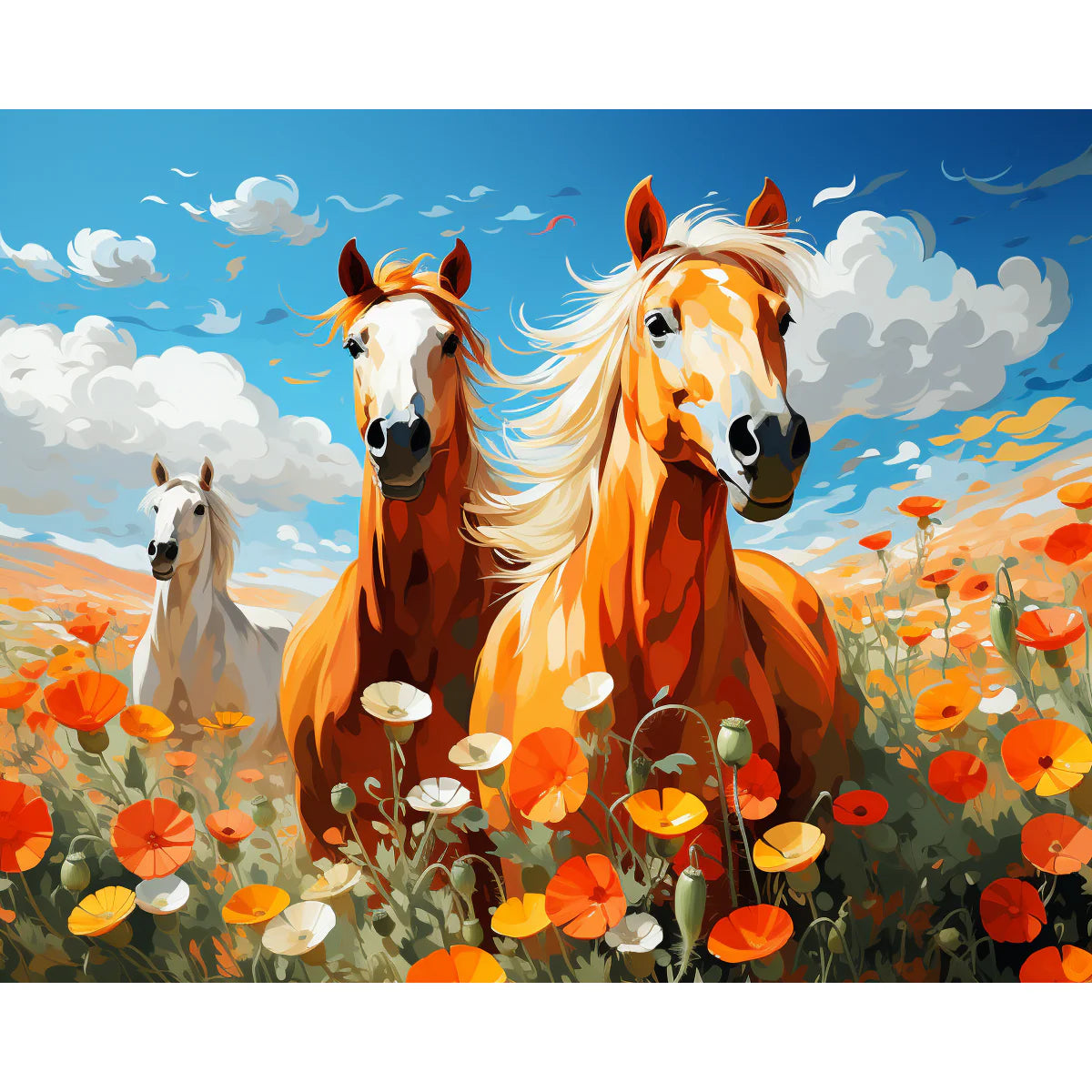Golden Horses in Poppy Field Paint by Numbers Kit-zoom-2