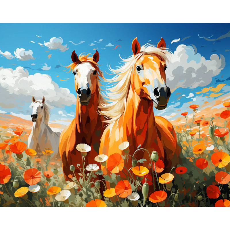 Golden Horses in Poppy Field Paint by Numbers Kit-zoom-