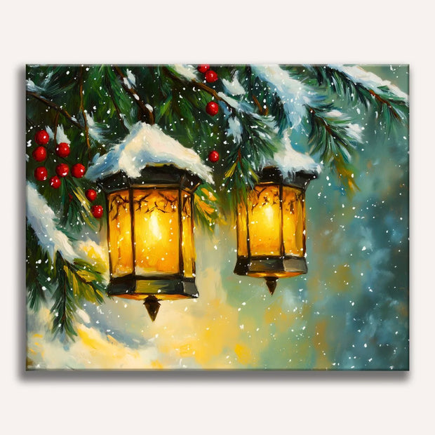 Golden Lanterns in Winter Paint by Numbers Kit