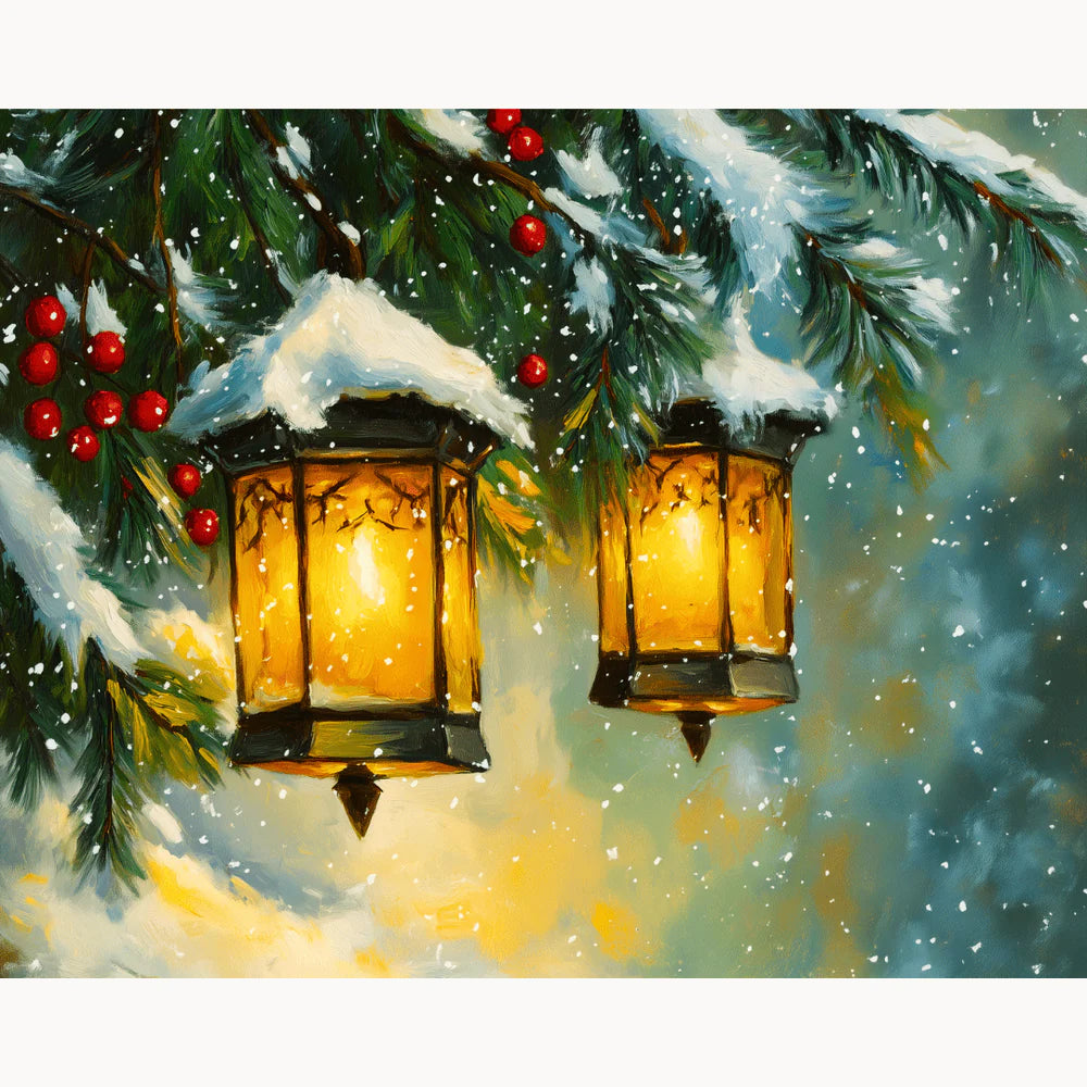Golden Lanterns in Winter Paint by Numbers Kit-2