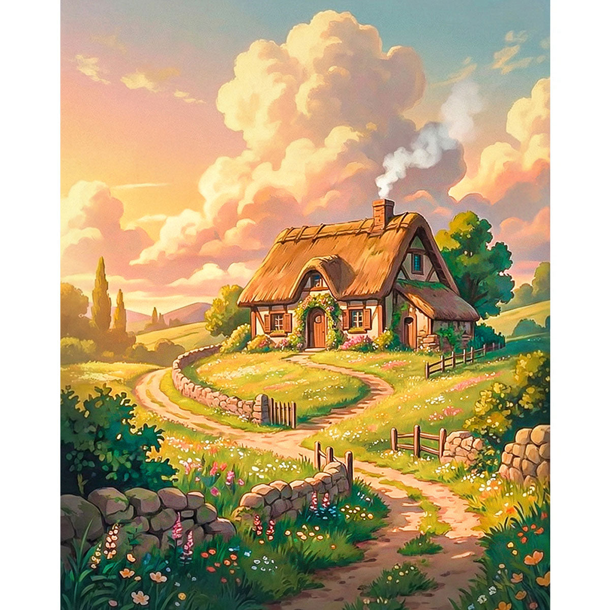 Golden Meadow Cottage Path Paint by Numbers Kit-zoom-2