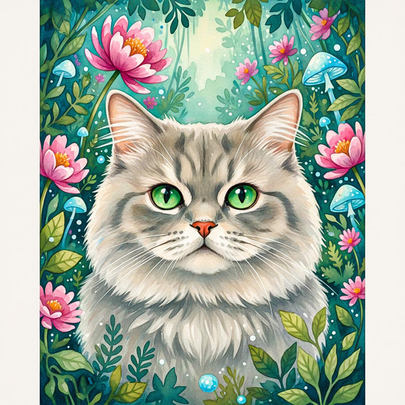 Green-Eyed Cat in Garden Paint by Numbers Kit-zoom-