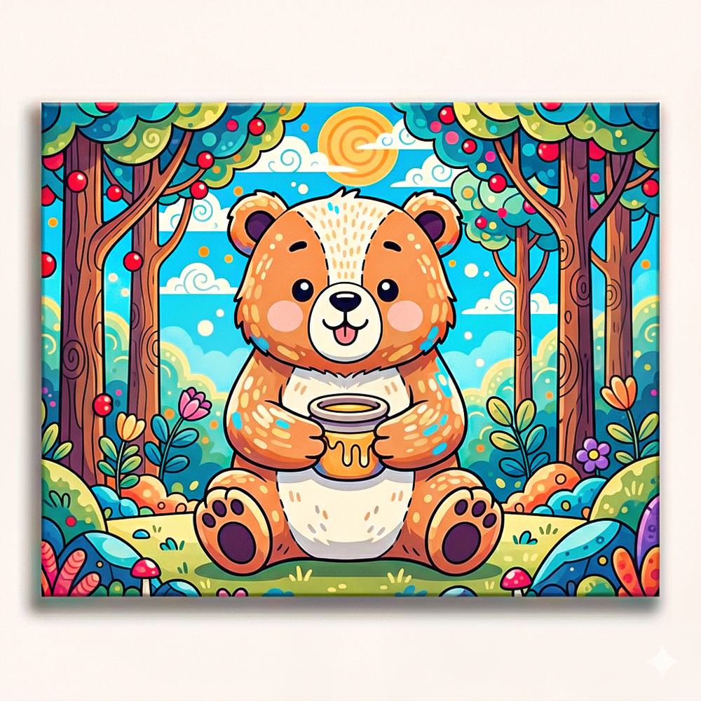 Cute Bear with Honey Paint by Numbers Kit-1