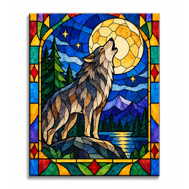 Stained Glass Howling Wolf Paint by Numbers Kit-zoom-