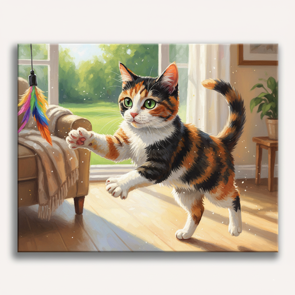 Playful Calico Cat Paint by Numbers Kit-zoom-1