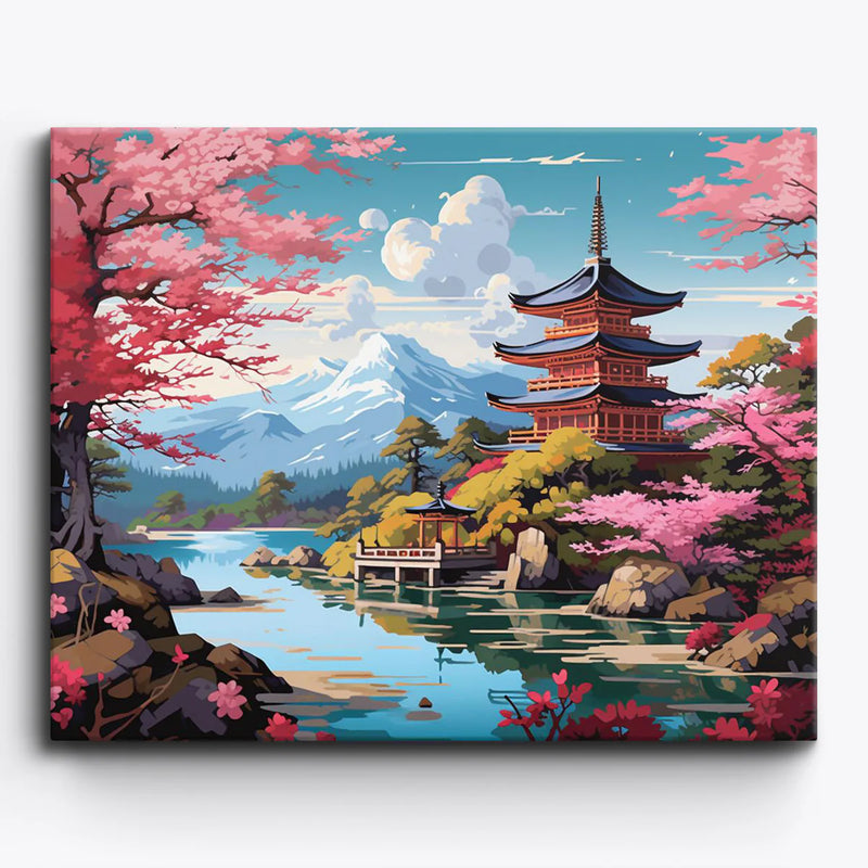 Japanese Pagoda Paint by Numbers Kit-zoom-