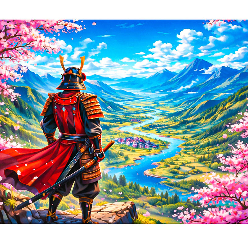 Samurai Overlooking Cherry Blossom Valley Paint by Numbers Kit-zoom-
