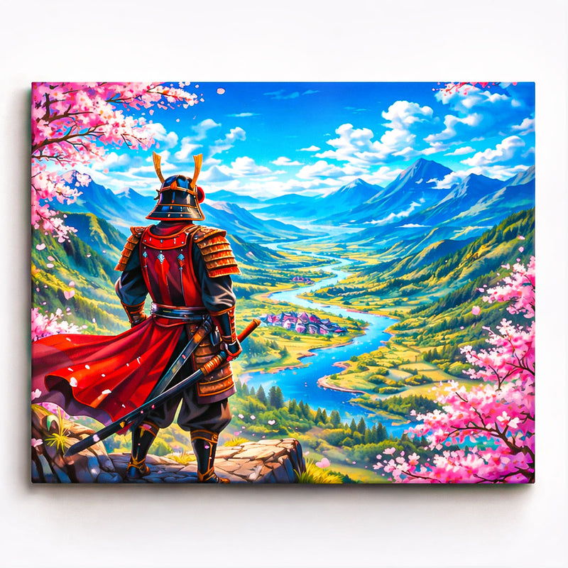 Samurai Overlooking Cherry Blossom Valley Paint by Numbers Kit-zoom-