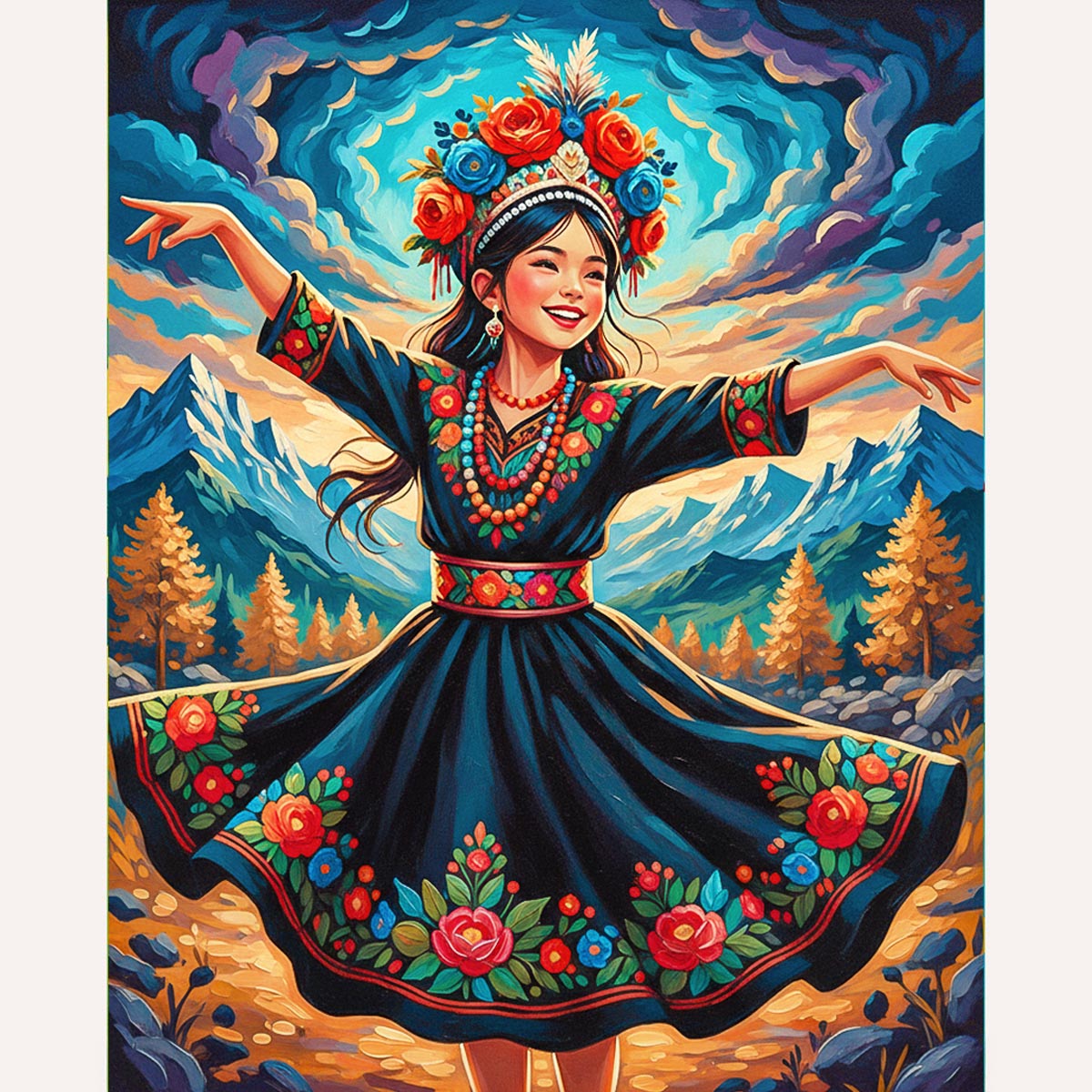 Dancing Girl in the Mountains Paint by Numbers Kit-2