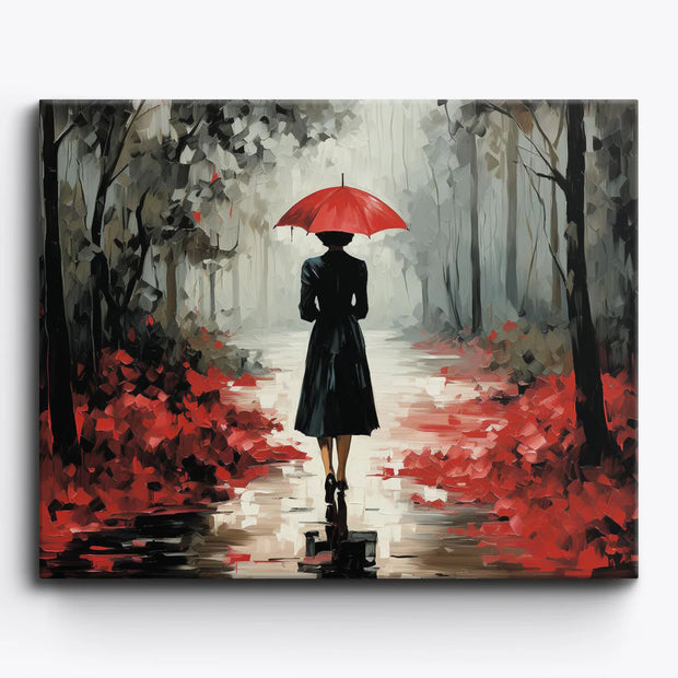 Lady with Red Umbrella Paint by Numbers Kit