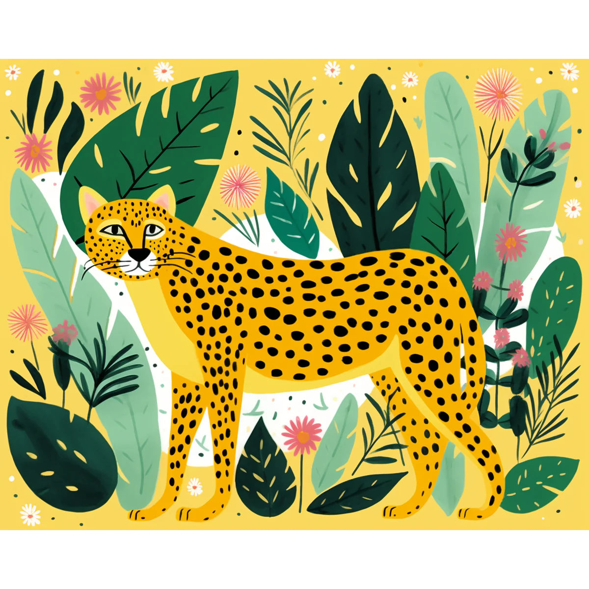 Yellow Leopard Jungle Paint by Numbers Kit-2