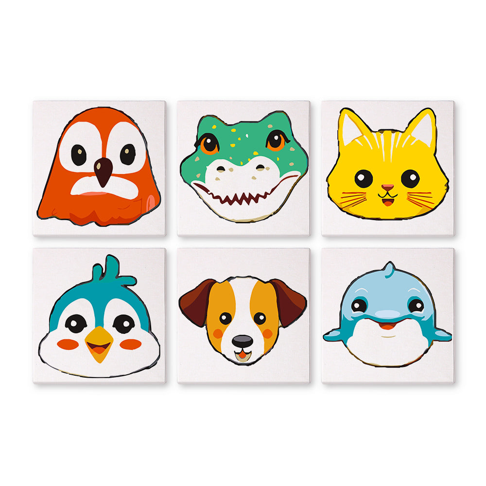 6 Mini Painting Set – Paint by Numbers Animal Faces