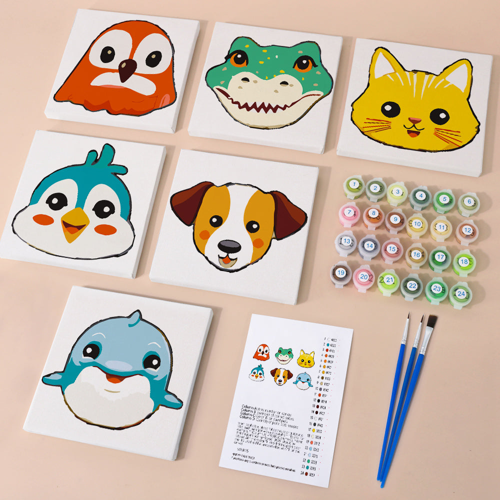 6 Mini Painting Set – Paint by Numbers Animal Faces