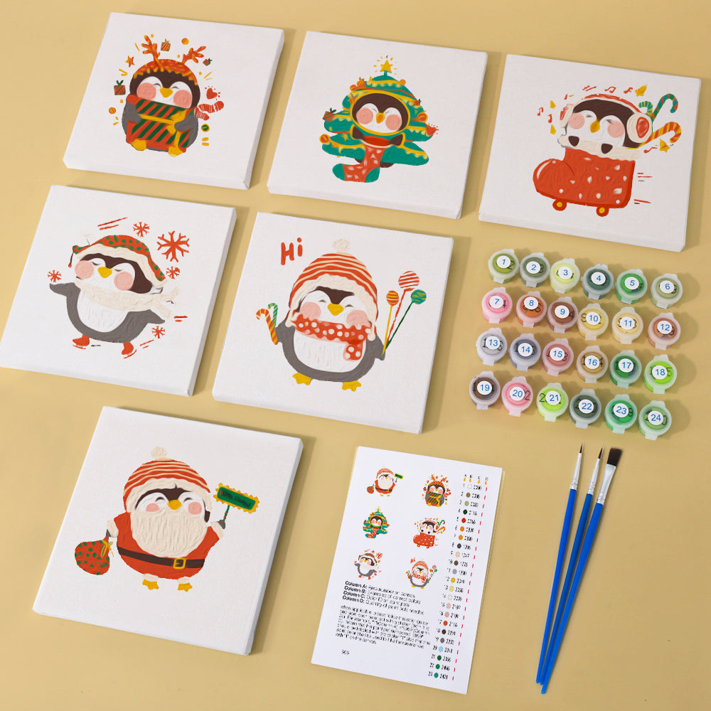 6 Mini Painting Set – Paint by Numbers Christmas Penguins