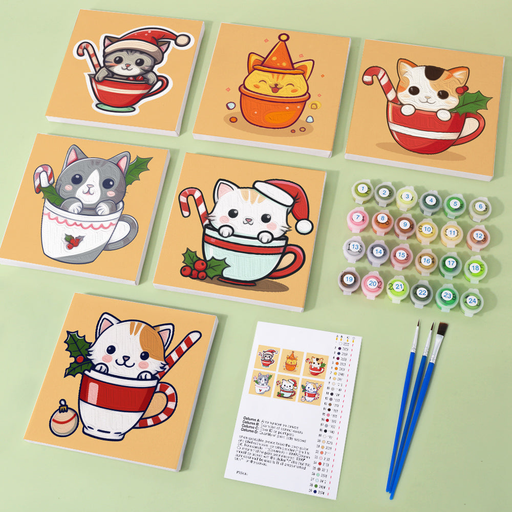 6 Mini Painting Set – Paint by Numbers Christmas Cats